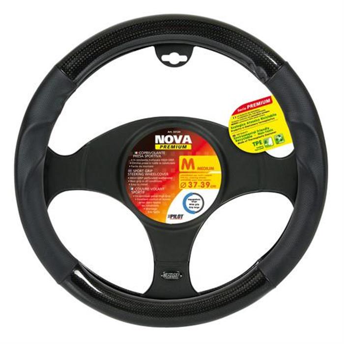 ΚΑΛΥΜΜΑ ΤΙΜΟΝΙΟΥ NOVA 37/39cm ΜΑΥΡΟ ΔΙΑΤΡΗΤΗ ΔΕΡΜΑΤΙΝΗ/CARBON ΟΙΚΟΛΟΓΙΚΟ (KANONIKA TIMONIA)