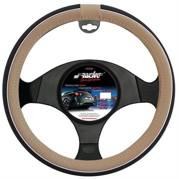 ΚΑΛΥΜΑ ΤΙΜΟΝΙΟΥ SIMONI RACING ΜΑΥΡΟ-ΜΠΕΖ ΛΕΙΟ ECOΔΕΡΜΑ ΜΕDIUM 37-39cm (KANONIKA TIMONIA)